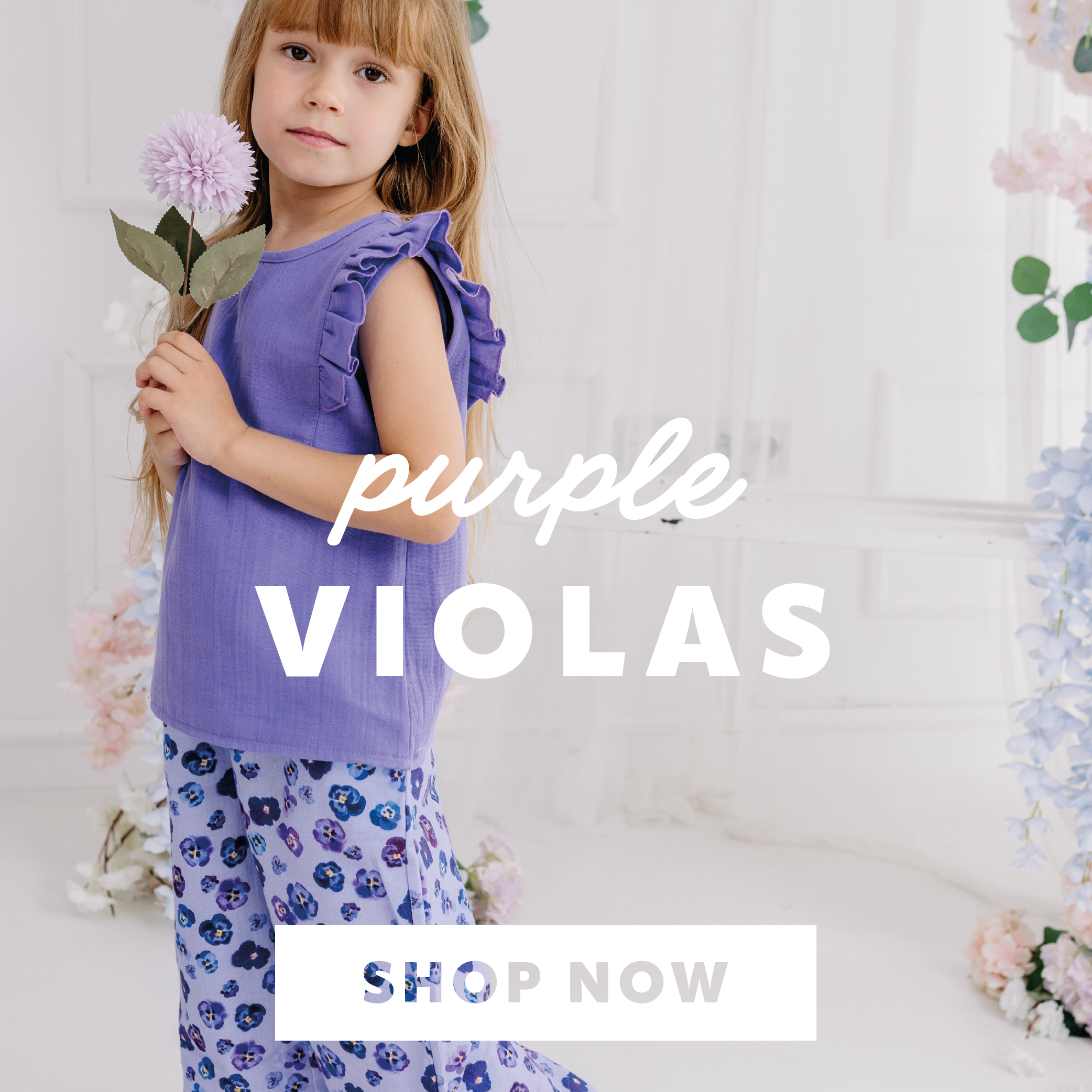Lila Musselin Kleid für Mädchen mit Blumenprint aus Bio-Baumwolle SS26