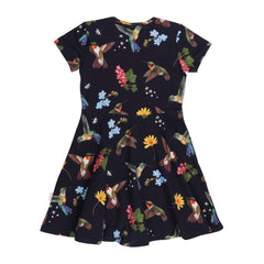 Hummingbirds Around Flowers-Flared Dress