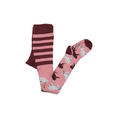 Barnstrumpbyxor gjorda av 100 % ekologisk bomull - rosa design med hästmotiv