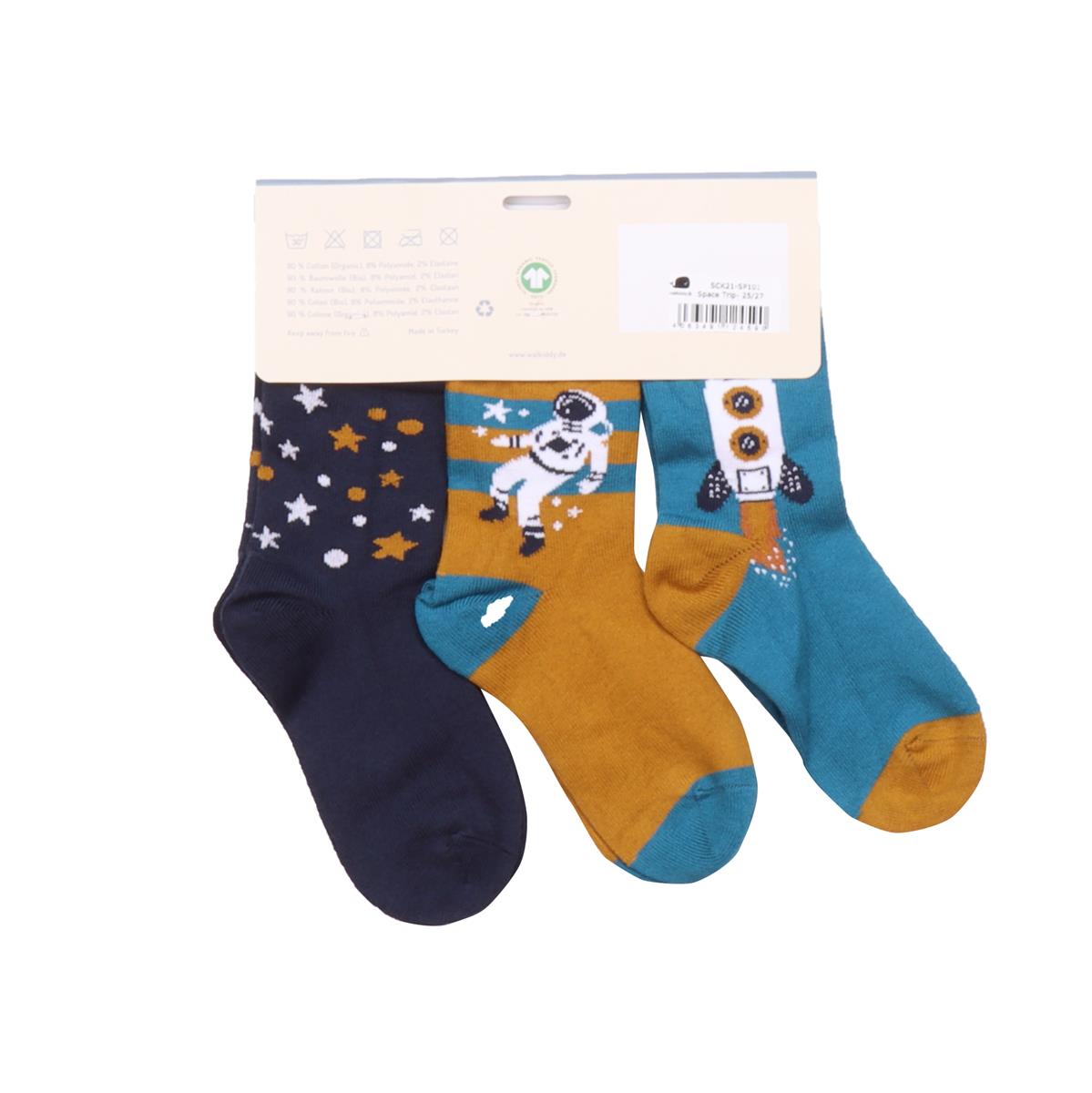 3 paires de chaussettes en coton biologique - confortables, douces pour la peau et avec des motifs spatiaux créatifs