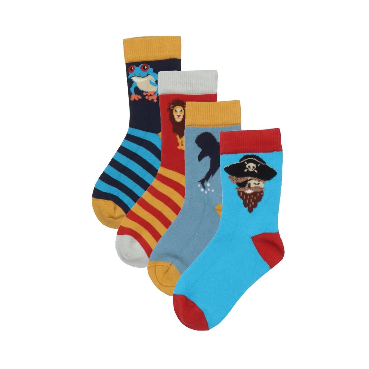 4 Paar Socken aus Bio-Baumwolle – Buntes Design mit Piraten- und Streifenmotiven für Kinder und Erwachsene