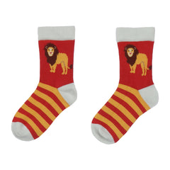 Kids Organic Socks - Red Lion Design with Stripes for Adventurous Kids