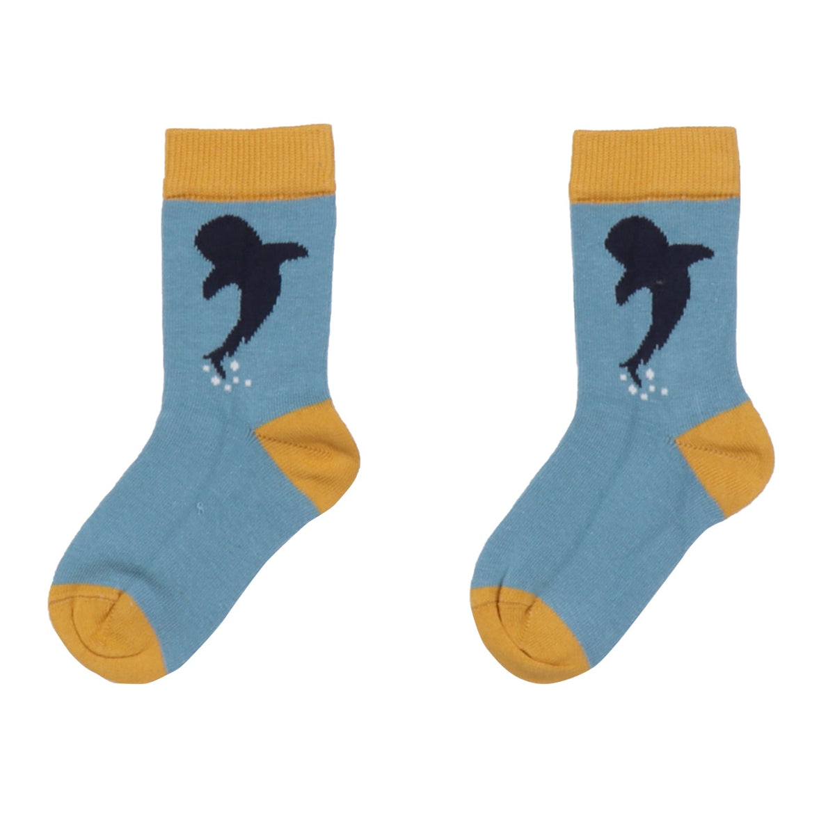 Bio-Baumwollsocken für Kinder – Blaues Delfin-Design mit Gelben Akzenten