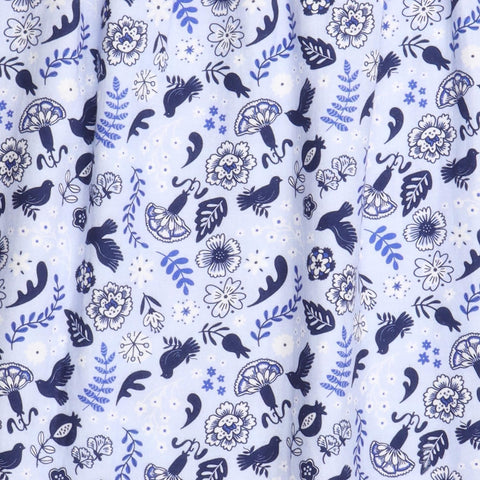 Blue Birds and Flowers-Blouse