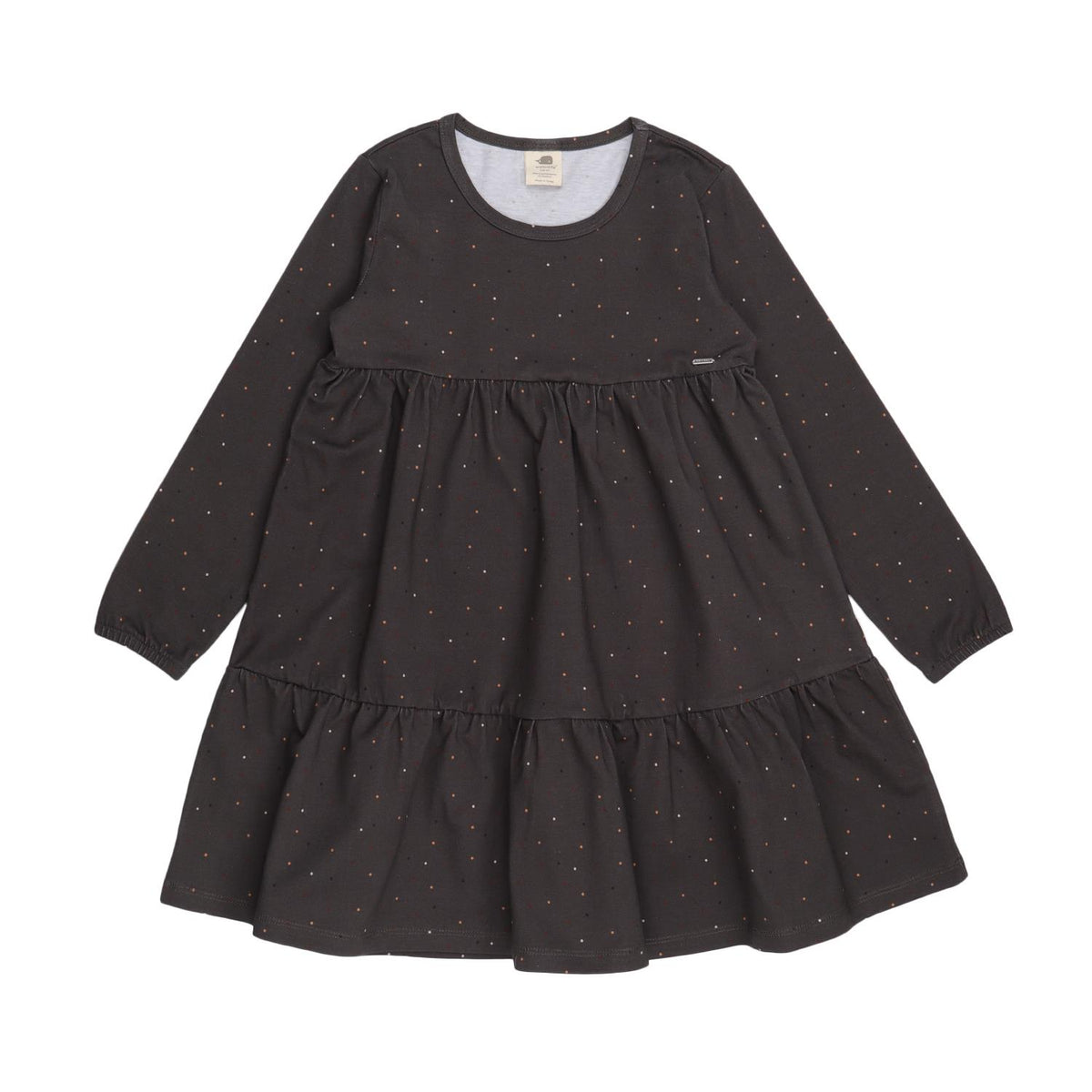 Vestido com babados e bolinhas coloridas