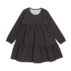 Vestido com babados e bolinhas coloridas