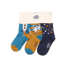 3 pares de calcetines de algodón orgánico: cómodos, respetuosos con la piel y con motivos espaciales creativos