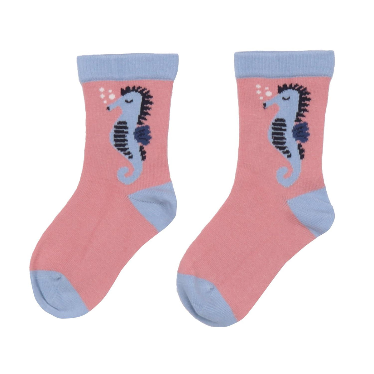 Chaussettes en coton pour enfants - design rose avec un joli motif hippocampe en coton biologique