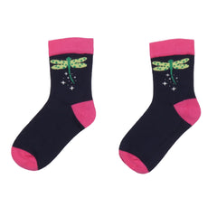 Chaussettes en coton pour enfants - bleu foncé avec un joli motif libellule en coton biologique
