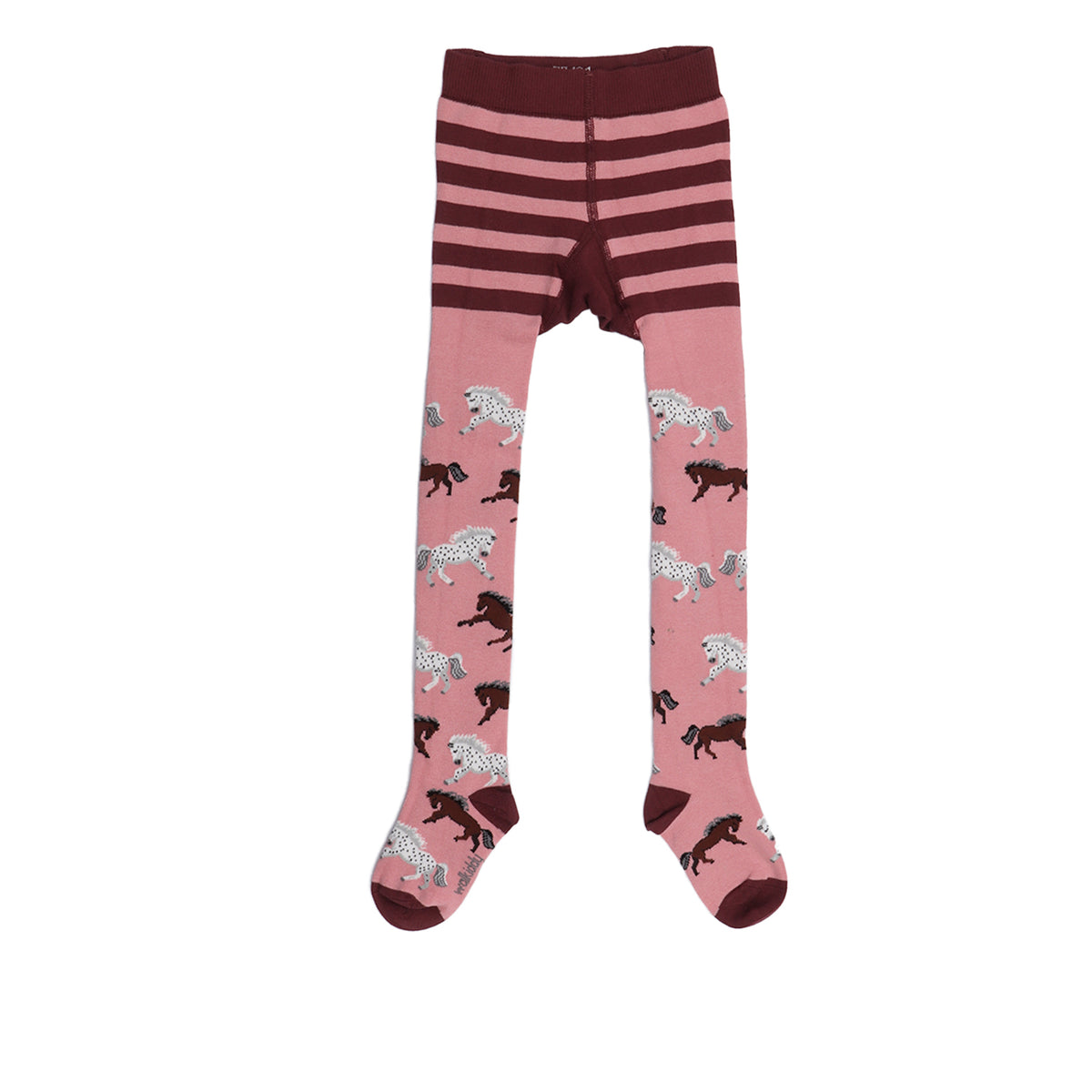 Collants pour enfants en coton 100% biologique - design rose avec motifs chevaux