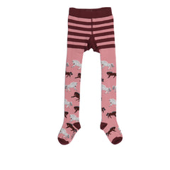 Collants pour enfants en coton 100% biologique - design rose avec motifs chevaux