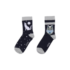 2 pares de calcetines de algodón orgánico con estampado de lobo y estrellas: sostenibles, cómodos y respetuosos con la piel